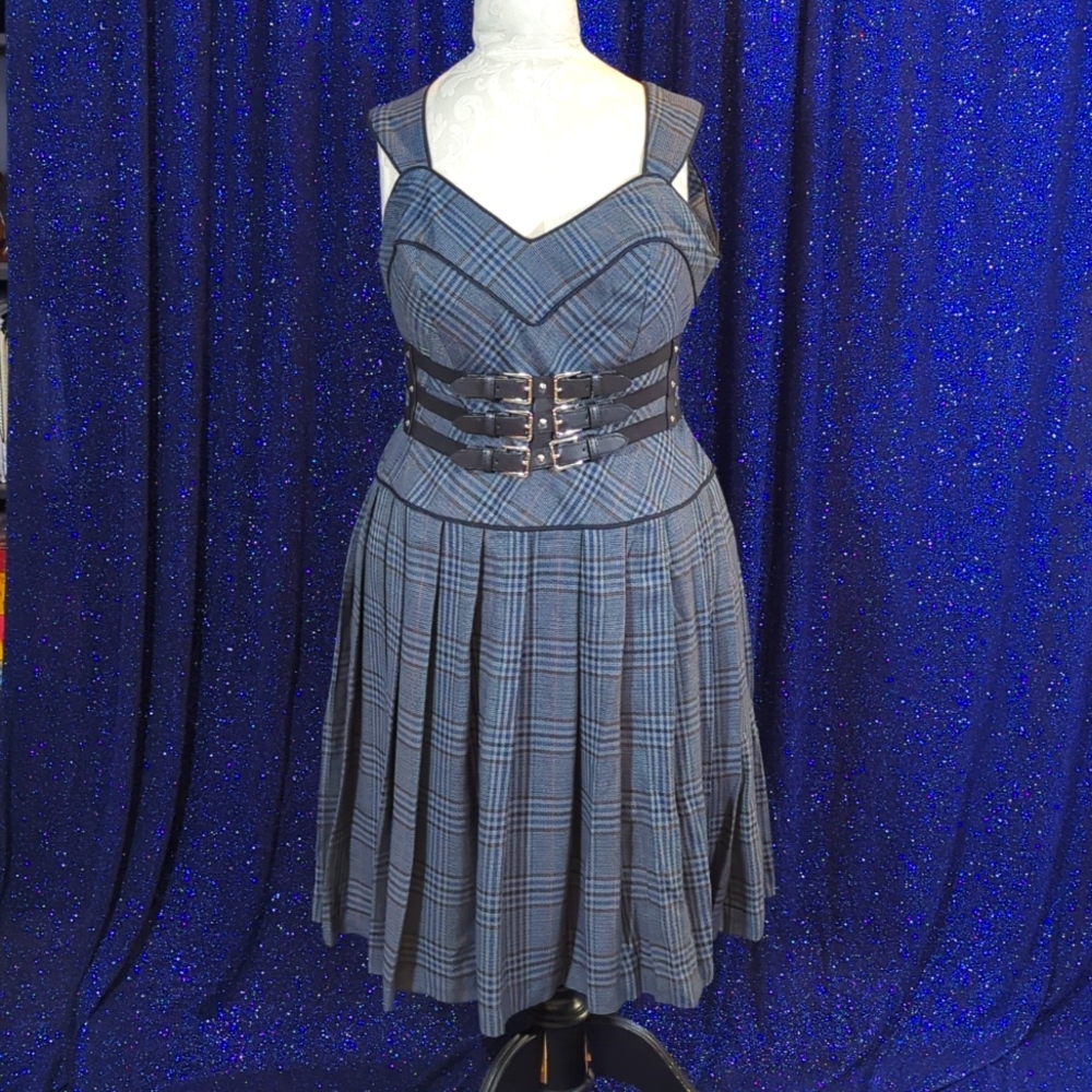 One of a Kind Plus Size Designer Blue Wool Plaid Dress